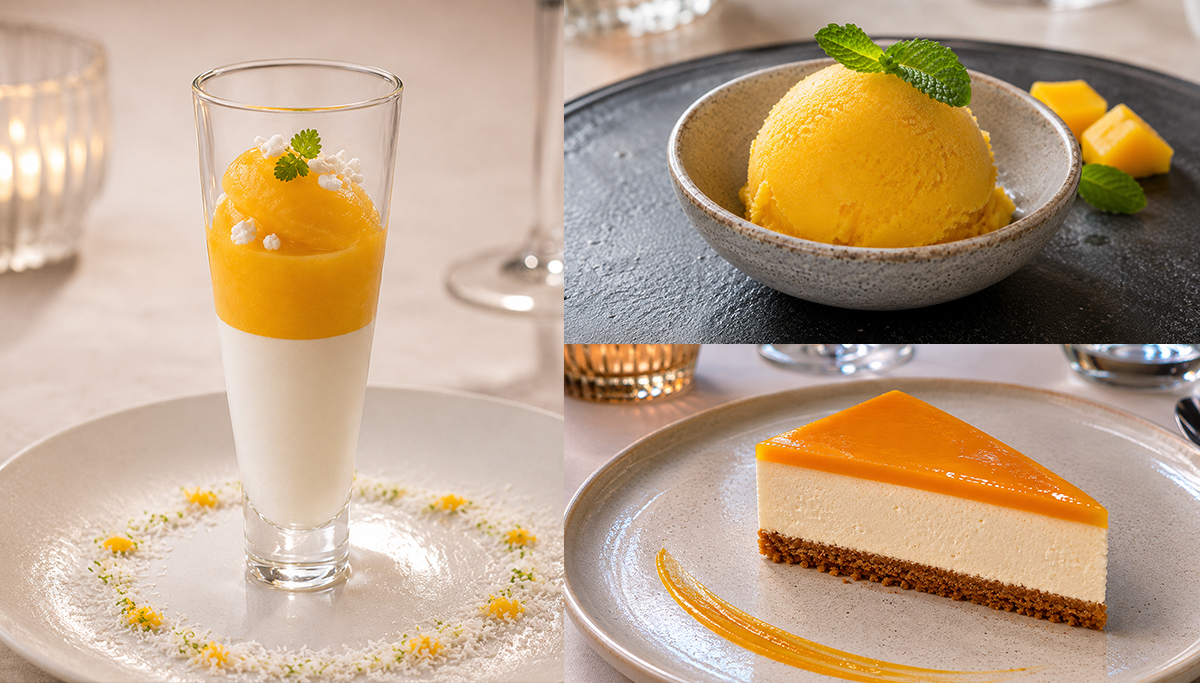 Postres con puré de mango