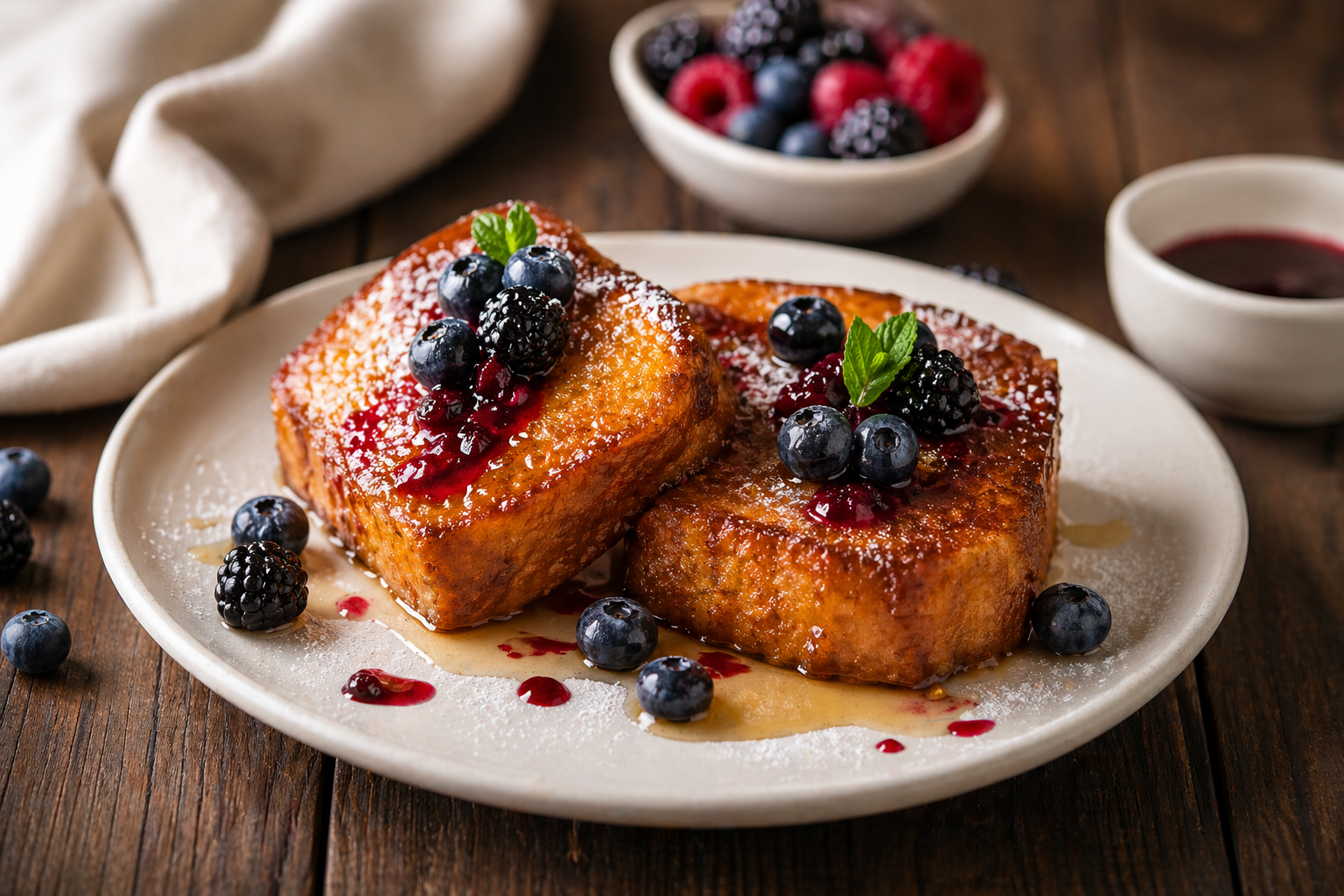 Torrijas con frutos rojos y miel