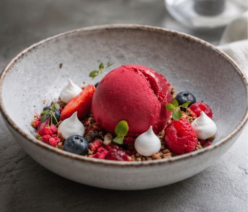 Sorbete de frutos rojos con frutas