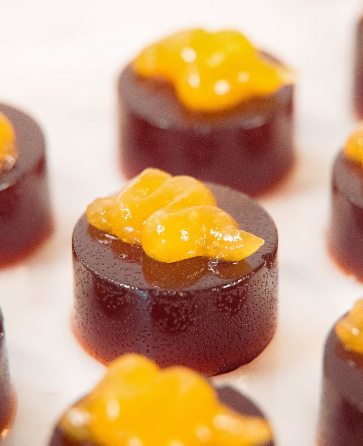Receta de gominola de café con gel de naranja y azahar