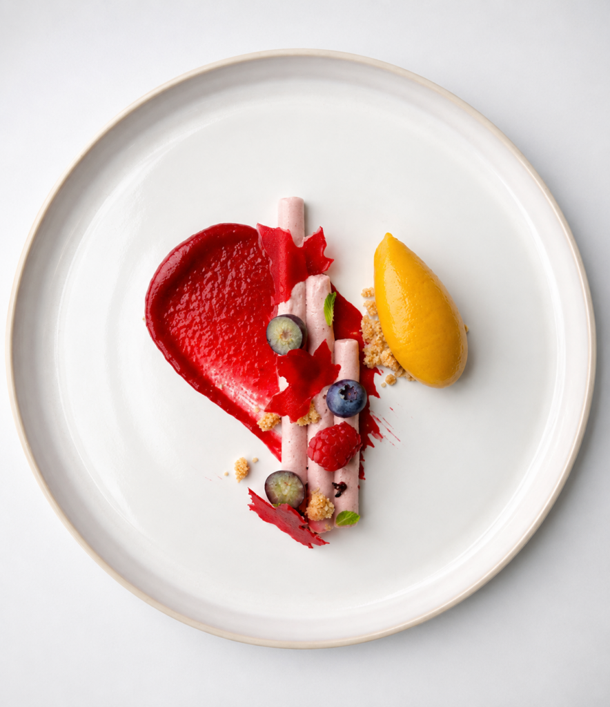 Receta de mousse de fresa con sorbete de mango y frutos rojos