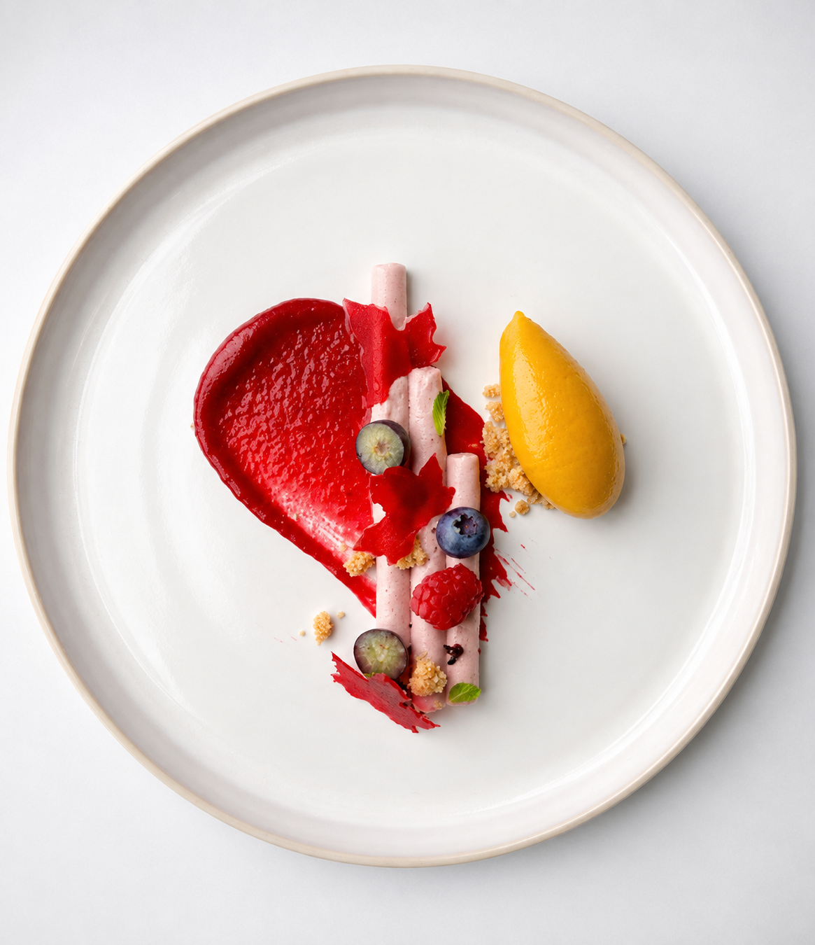 Receta de mousse de fresa con sorbete de mango y frutos rojos